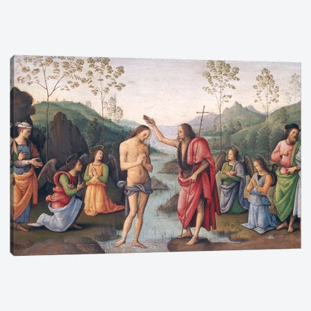 The Baptism of Christ, from the Convent of San Pietro, Perugia, 1496-98  Canvas Print #BMN2959} by Pietro Perugino Canvas Art