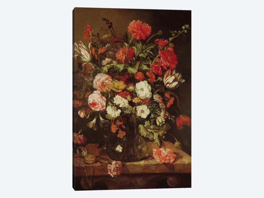 Still Life with Flowers  by Abraham Hendricksz van Beyeren 1-piece Canvas Art Print