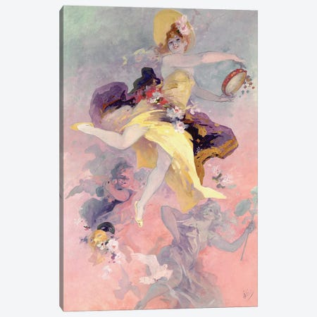 Dancer with a Basque Tambourine  Canvas Print #BMN2977} by Jules Cheret Canvas Print