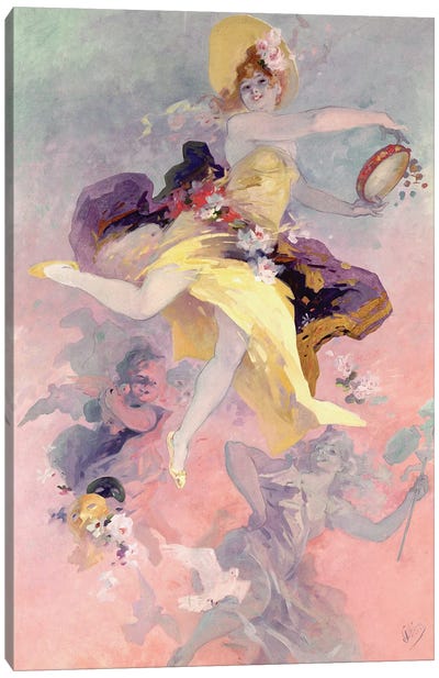 Dancer with a Basque Tambourine  Canvas Art Print - Jules Cheret