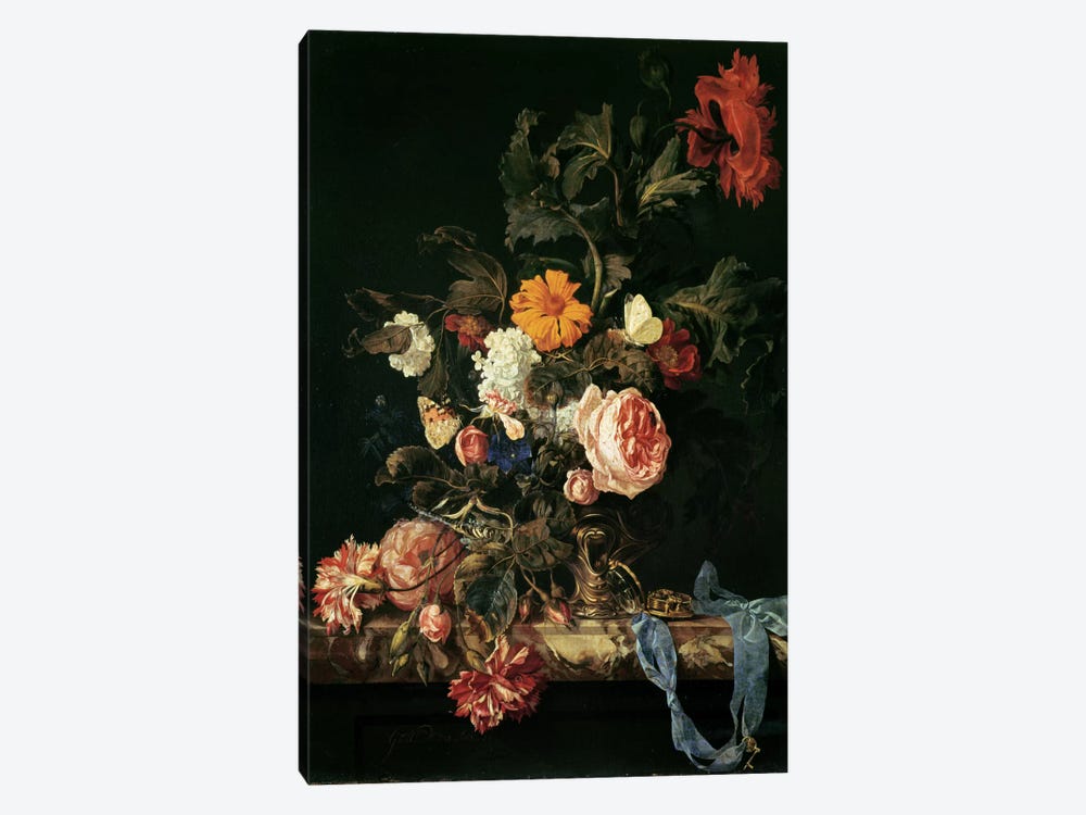 Still Life with Poppies and Roses by Willem van Aelst 1-piece Canvas Artwork