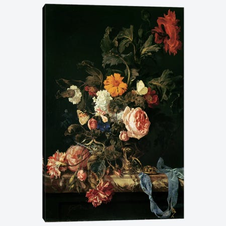 Still Life with Poppies and Roses Canvas Print #BMN297} by Willem van Aelst Canvas Wall Art