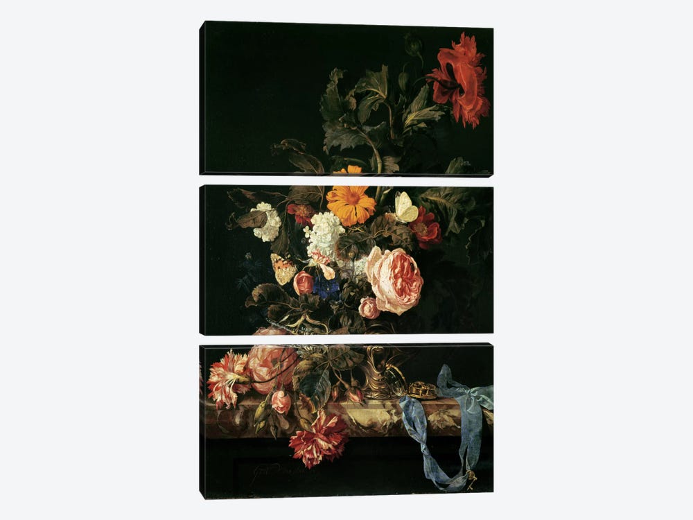 Still Life with Poppies and Roses by Willem van Aelst 3-piece Canvas Wall Art