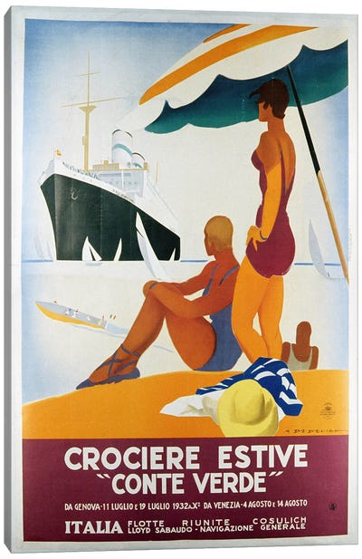 Poster advertising the 'Conte Verde', 1932 (colour litho) Canvas Art Print