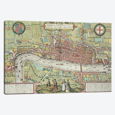 Map of London, from 'Civitates Orbis Terrarum' by Georg Braun  Canvas Print #BMN3002} by Joris Hoefnagel Canvas Print