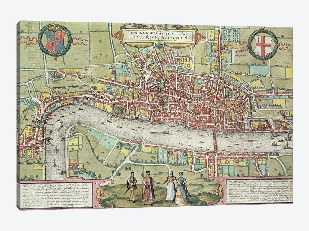 Map of London, from 'Civitates Orbis Terrarum' by Georg Braun  by Joris Hoefnagel 1-piece Canvas Art Print