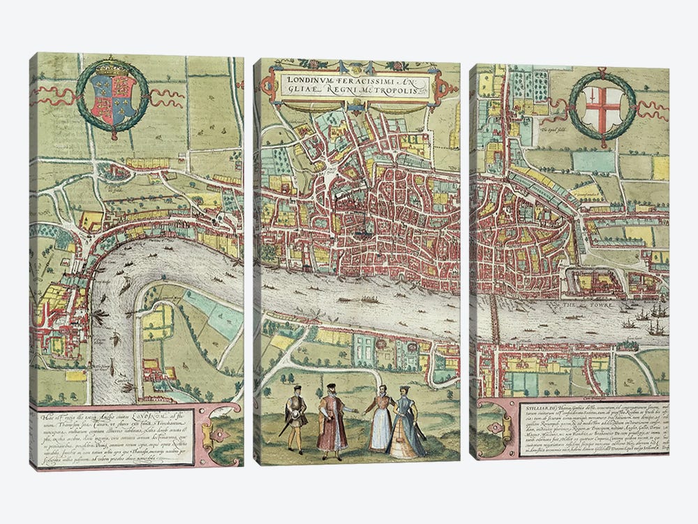 Map of London, from 'Civitates Orbis Terrarum' by Georg Braun  by Joris Hoefnagel 3-piece Art Print