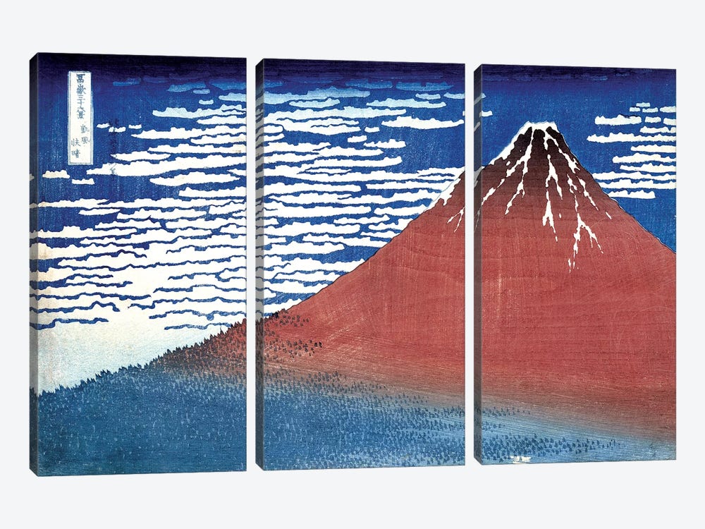 Fine Wind, Clear Morning (Red Fuji) c.1830-32 (Musee Claude Monet) by Katsushika Hokusai 3-piece Canvas Print