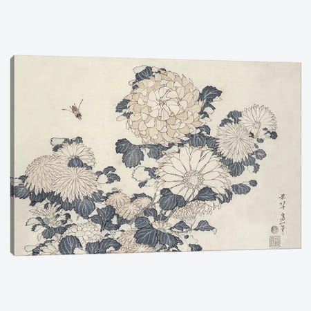 Bee And Chrysanthemums Canvas Print #BMN3009} by Katsushika Hokusai Canvas Art Print