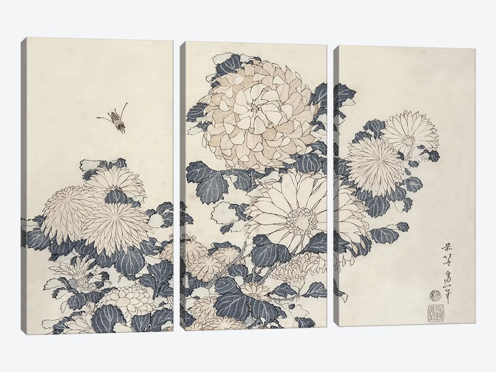Bee And Chrysanthemums by Katsushika Hokusai 3-piece Canvas Artwork