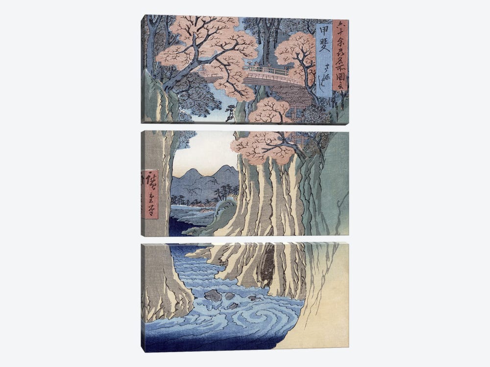 Kai, Saruhashi (Kai Province: Monkey Bridge) by Utagawa Hiroshige 3-piece Canvas Print
