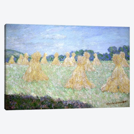 Haystacks, The young Ladies of Giverny, Sun Effect  Canvas Print #BMN3023} by Claude Monet Art Print