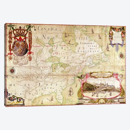 Map of Canada, from 'Carte de l'Amerique Septentrionale'  Canvas Print #BMN3025} by Jean Baptiste Louis Franquelin Canvas Wall Art
