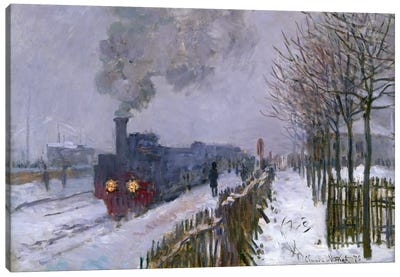 Train in the Snow or The Locomotive, 1875  Canvas Art Print - Trains