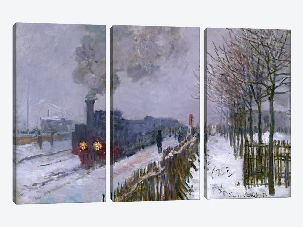 Train in the Snow or The Locomotive, 1875  by Claude Monet 3-piece Canvas Artwork