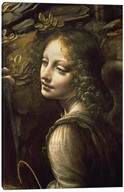 Detail of the Angel, from The Virgin of the Rocks  Canvas Art Print - Angel Art