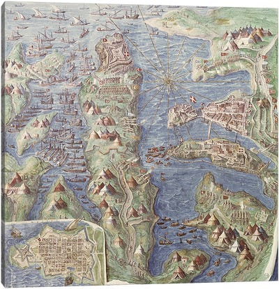 Siege of Malta, detail from the 'Galleria delle Carte Geografiche', 1580-83  Canvas Art Print - Nautical Maps