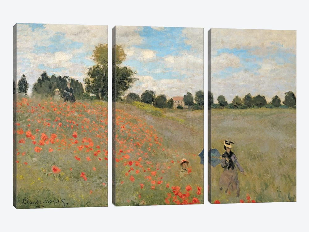 Wild Poppies, Near Argenteuil, 1873 by Claude Monet 3-piece Art Print