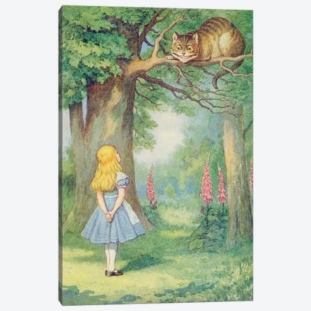 Alice and the Cheshire Cat, illustration from 'Alice in Wonderland' by Lewis Carroll  Canvas Print #BMN3094} by John Tenniel Canvas Art Print