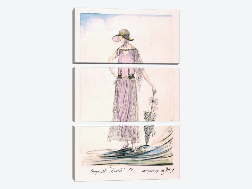 A day dress, 1923 (colour litho) 3-piece Canvas Art Print