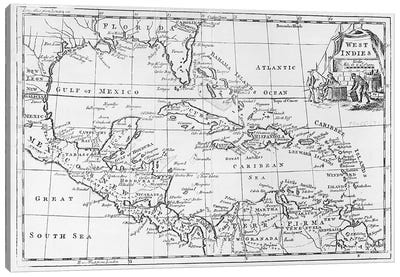 Map of the West Indies, Florida and South America  Canvas Art Print
