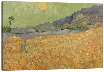 Wheatfield with Reaper, 1889  Canvas Art Print - Vincent van Gogh