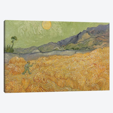 Wheatfield with Reaper, 1889  Canvas Print #BMN3116} by Vincent van Gogh Canvas Wall Art