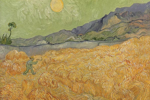 Country: Wheatfield with Reaper, 1889  by Vincent van Gogh