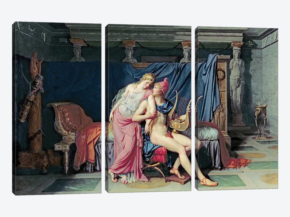 Paris and Helen  by Jacques-Louis David 3-piece Canvas Art Print