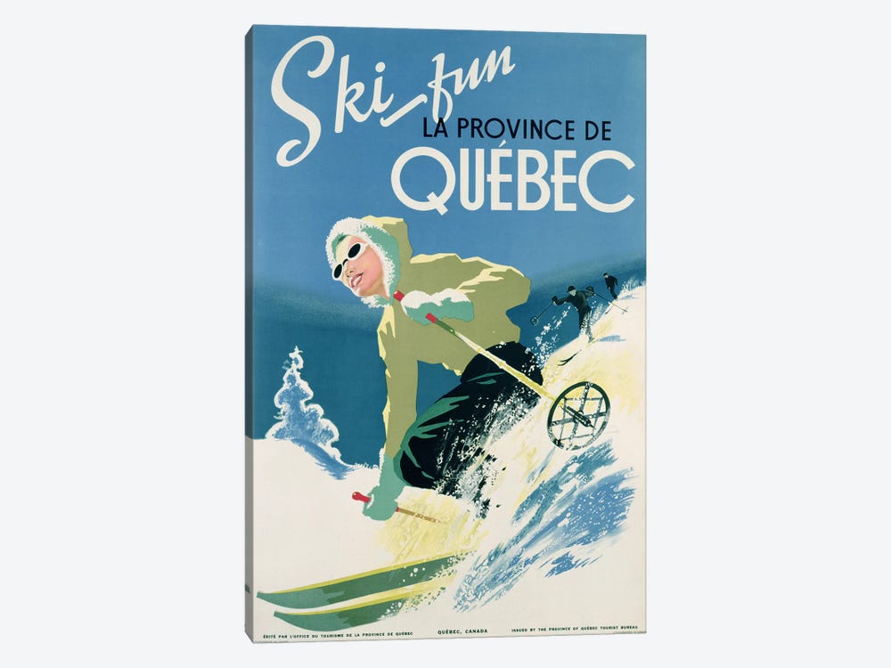 Poster advertising skiing holidays in the province of Quebec, c.1938  by Canadian School 1-piece Canvas Art