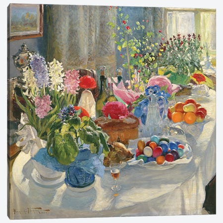 Easter Table  Canvas Print #BMN3126} by Alexander Vladimirovich Makovsky Canvas Print