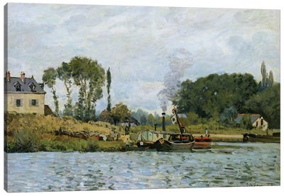 Boats at the lock at Bougival, 1873  Canvas Art Print - Alfred Sisley