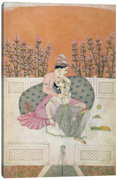 Lovers on a Terrace, Pahari  Canvas Art Print