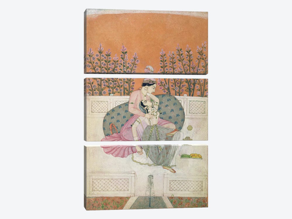 Lovers on a Terrace, Pahari  by Indian School 3-piece Canvas Wall Art