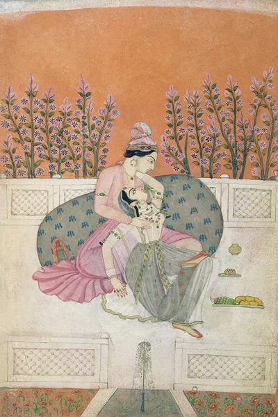 Romantic Bedroom (Couples): Lovers on a Terrace, Pahari  by Indian School