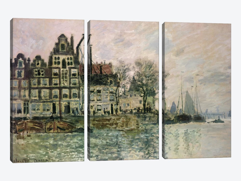 The Port of Amsterdam, c.1873  by Claude Monet 3-piece Canvas Print