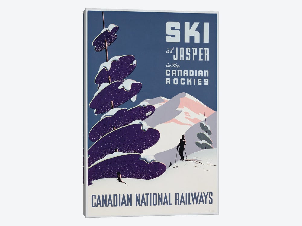 Poster advertising the Canadian Ski Resort Jasper  by Canadian School 1-piece Canvas Print