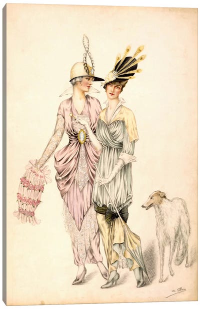 Two dresses for the Goodwood Races, c.1920 (colour litho) Canvas Art Print - Greyhound Art