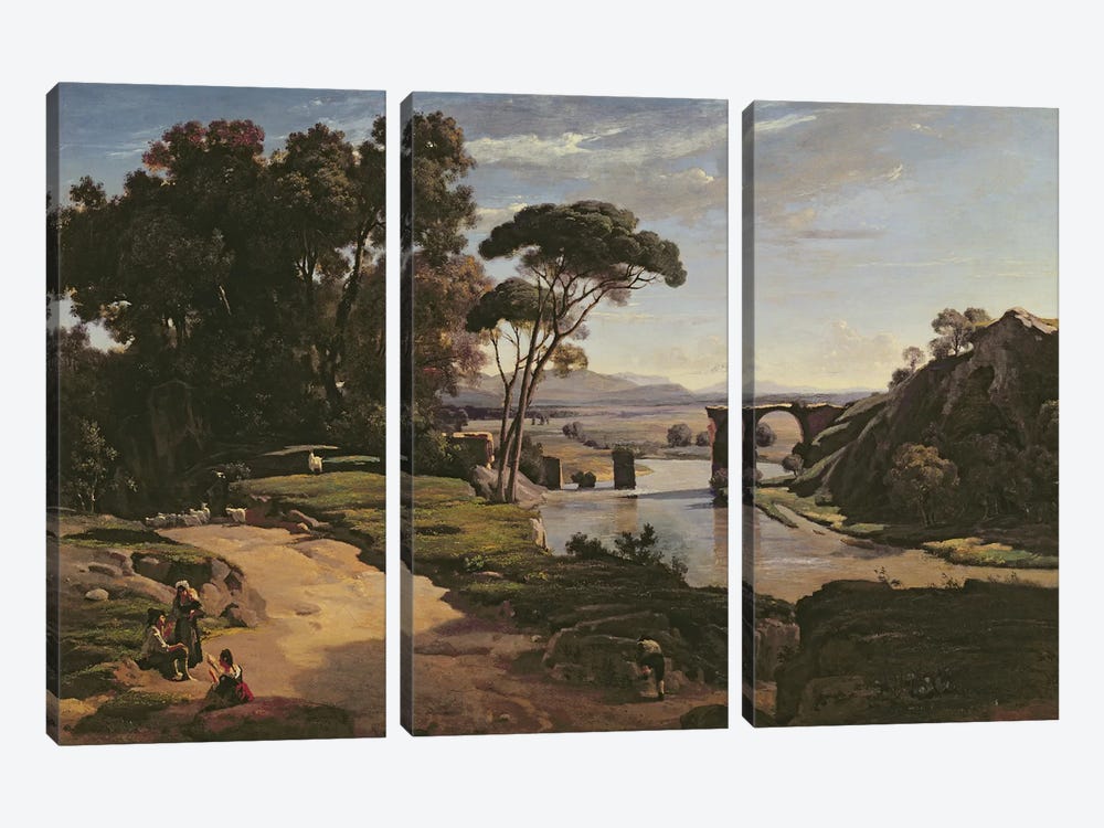The Bridge at Narni, c.1826-27  by Jean-Baptiste-Camille Corot 3-piece Canvas Wall Art
