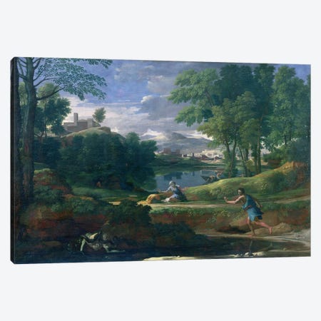 Landscape with a Man killed by a Snake, c.1648  Canvas Print #BMN3201} by Nicolas Poussin Art Print