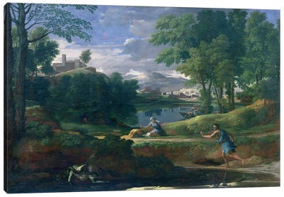 Landscape with a Man killed by a Snake, c.1648  Canvas Art Print
