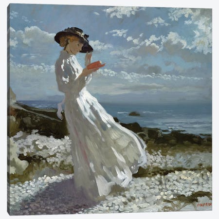Grace reading at Howth Bay  Canvas Print #BMN3214} by Sir William Orpen Canvas Art Print