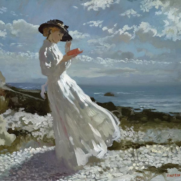 Reading: Grace reading at Howth Bay  by Sir William Orpen