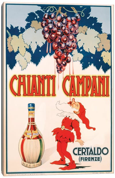 Poster advertising Chianti Campani, printed by Necchi, Milan, 1940  Canvas Art Print - Grape Art
