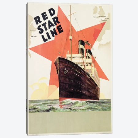 Poster advertising the Red Star Line, printed by L. Gaudio, Anvers, c.1930  Canvas Print #BMN3280} by Belgian School Canvas Print