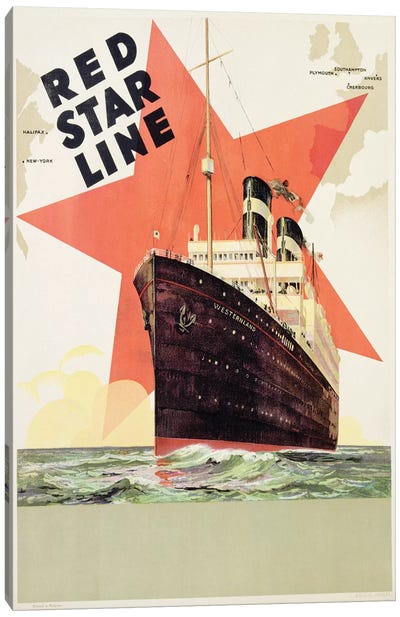 Poster advertising the Red Star Line, printed by L. Gaudio, Anvers, c.1930  Canvas Art Print - Cruise Ships