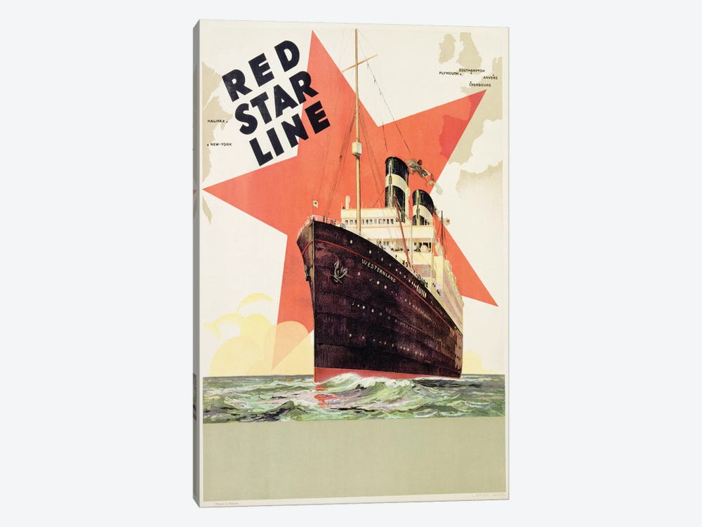 Poster advertising the Red Star Line, printed by L. Gaudio, Anvers, c.1930  by Belgian School 1-piece Canvas Artwork