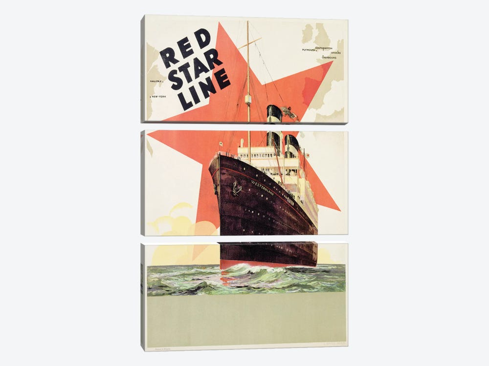 Poster advertising the Red Star Line, printed by L. Gaudio, Anvers, c.1930  by Belgian School 3-piece Canvas Art