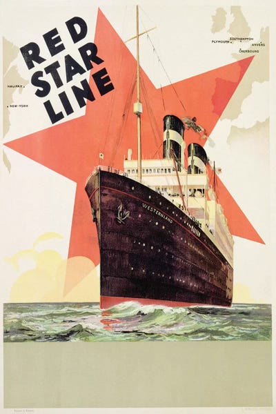 Cruise Ships: Poster advertising the Red Star Line, printed by L. Gaudio, Anvers, c.1930  by Belgian School