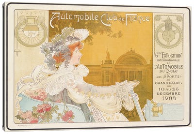 Poster advertising the sixth exhibition of the Automobile Club de France, printed by J. Barreau, Paris, 1903  Canvas Art Print